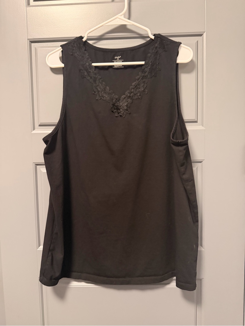 CJ Banks Black Sleeveless Tank with Lace V-Neck 1X